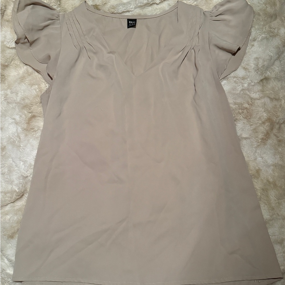 Elegant Beige Flutter Sleeve Blouse